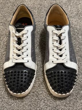 Men's Christian Louboutin Black and White Studded Low-Top Sneakers Sizd 42/9US!!